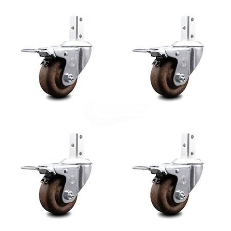 3 Inch High Temp Glass Filled Nylon 7/8 Inch Stem Caster Set Total Lock Brake